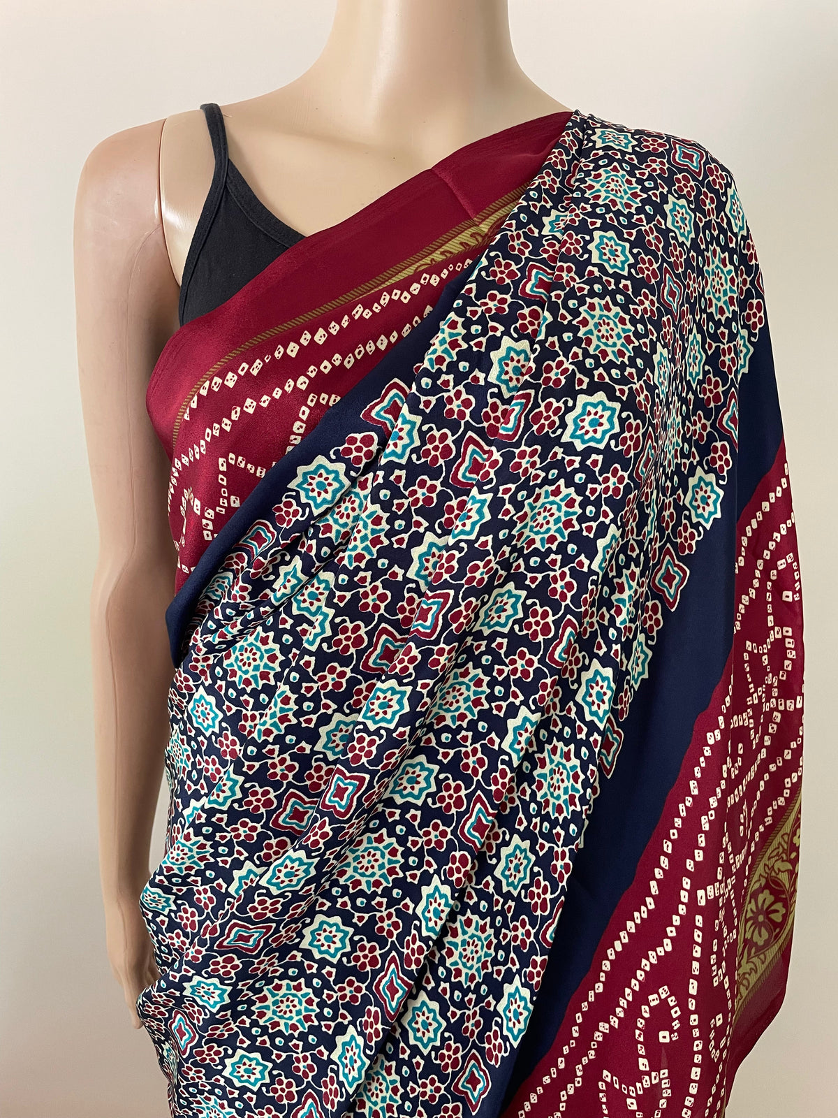 Ajrakh Pallu Crepe Saree
