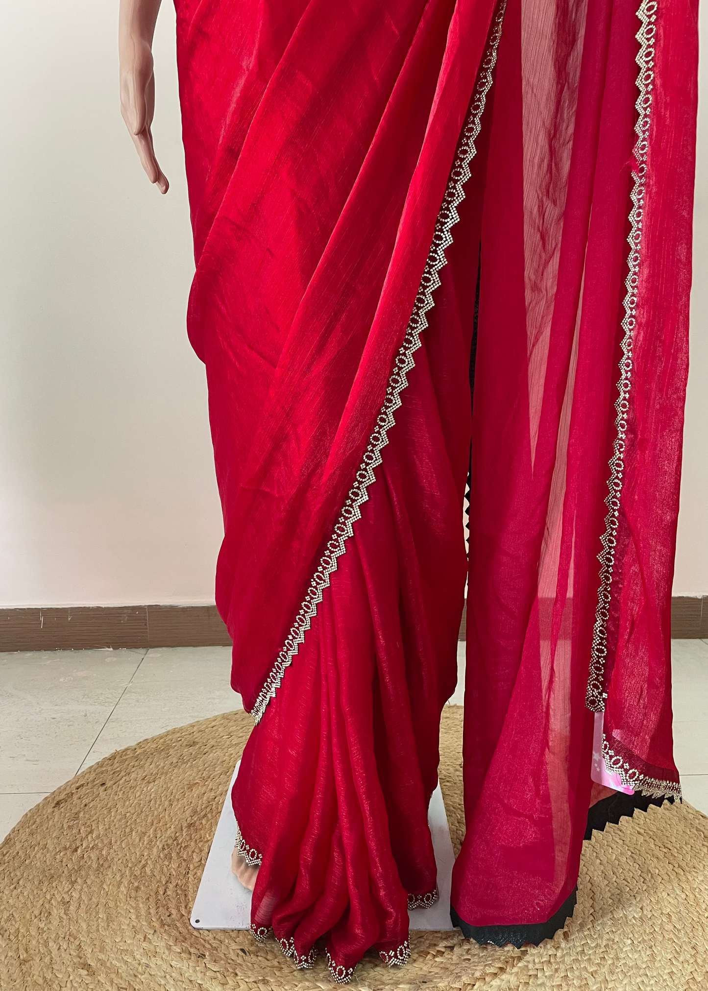 Red Star Tissue Svarovski Saree
