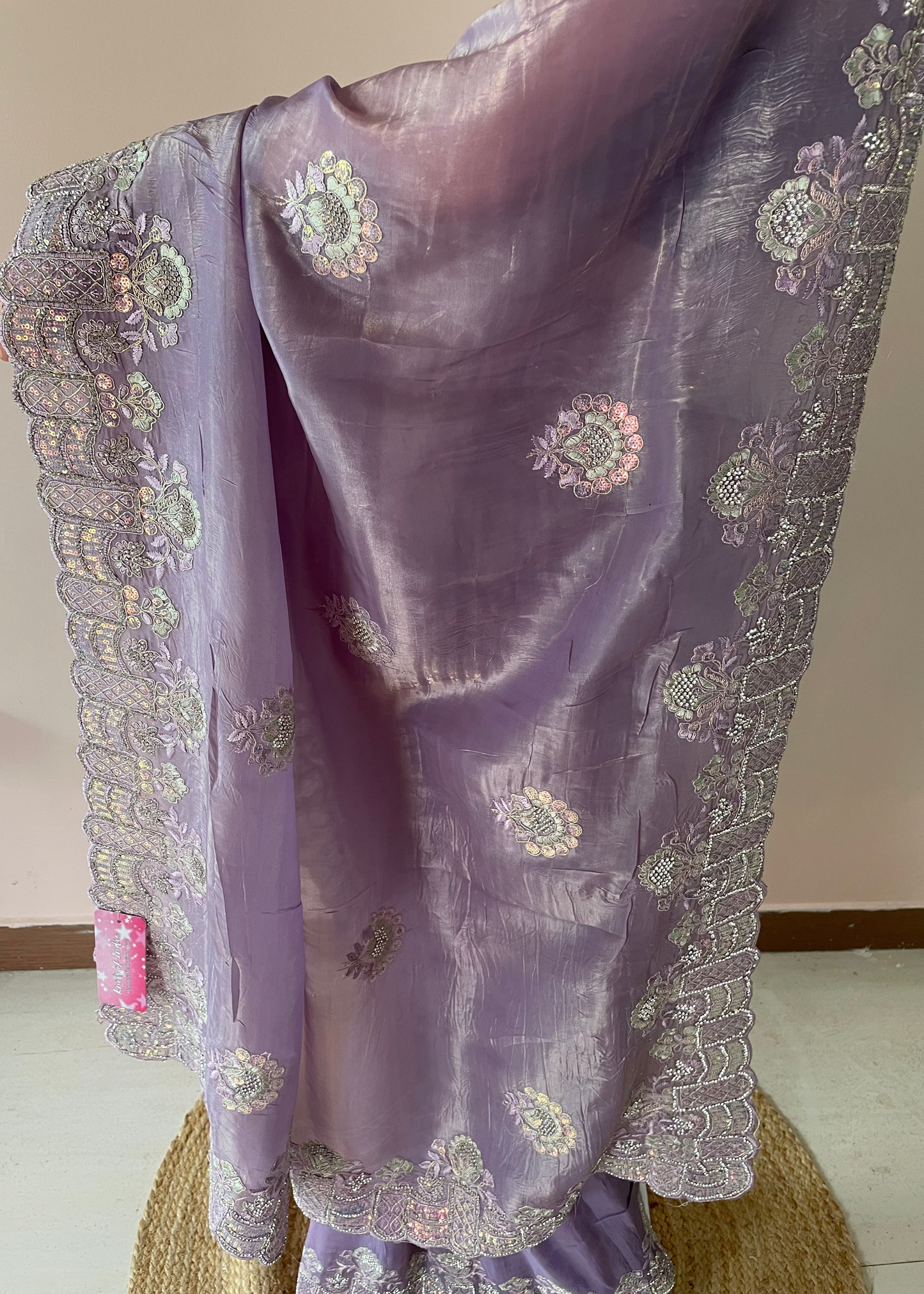 Purple Heavy Work Crush Tissue Saree