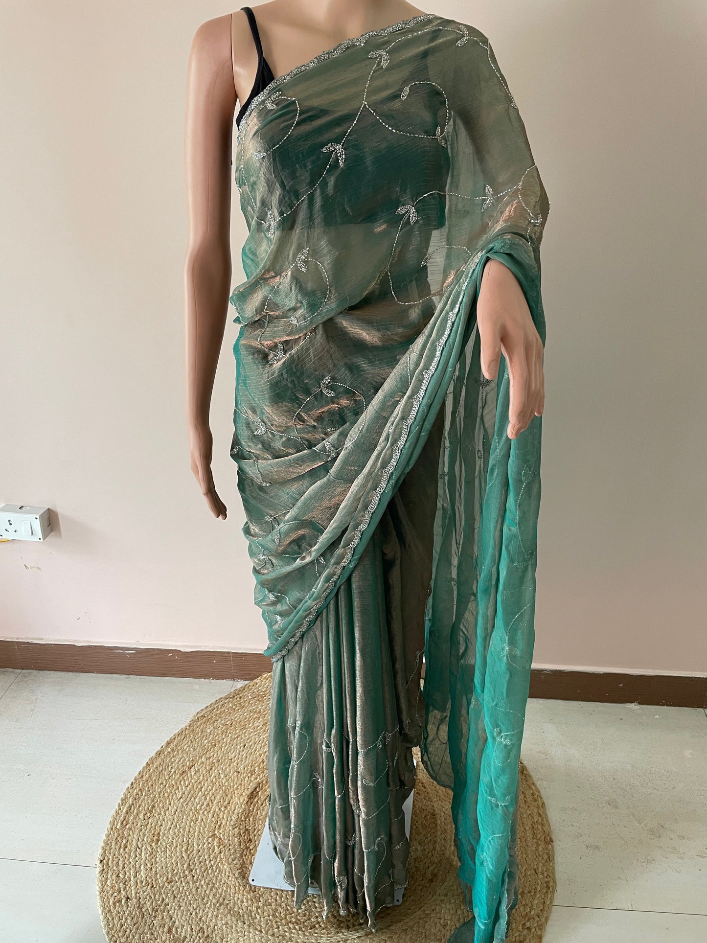 Floral Green Festive Glow Saree