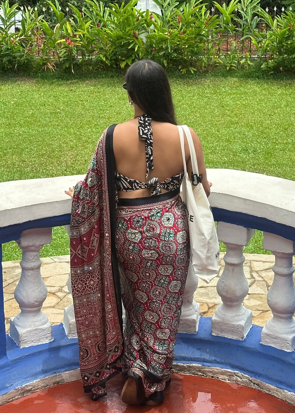 Rangrez Ajrakh Mirror Saree
