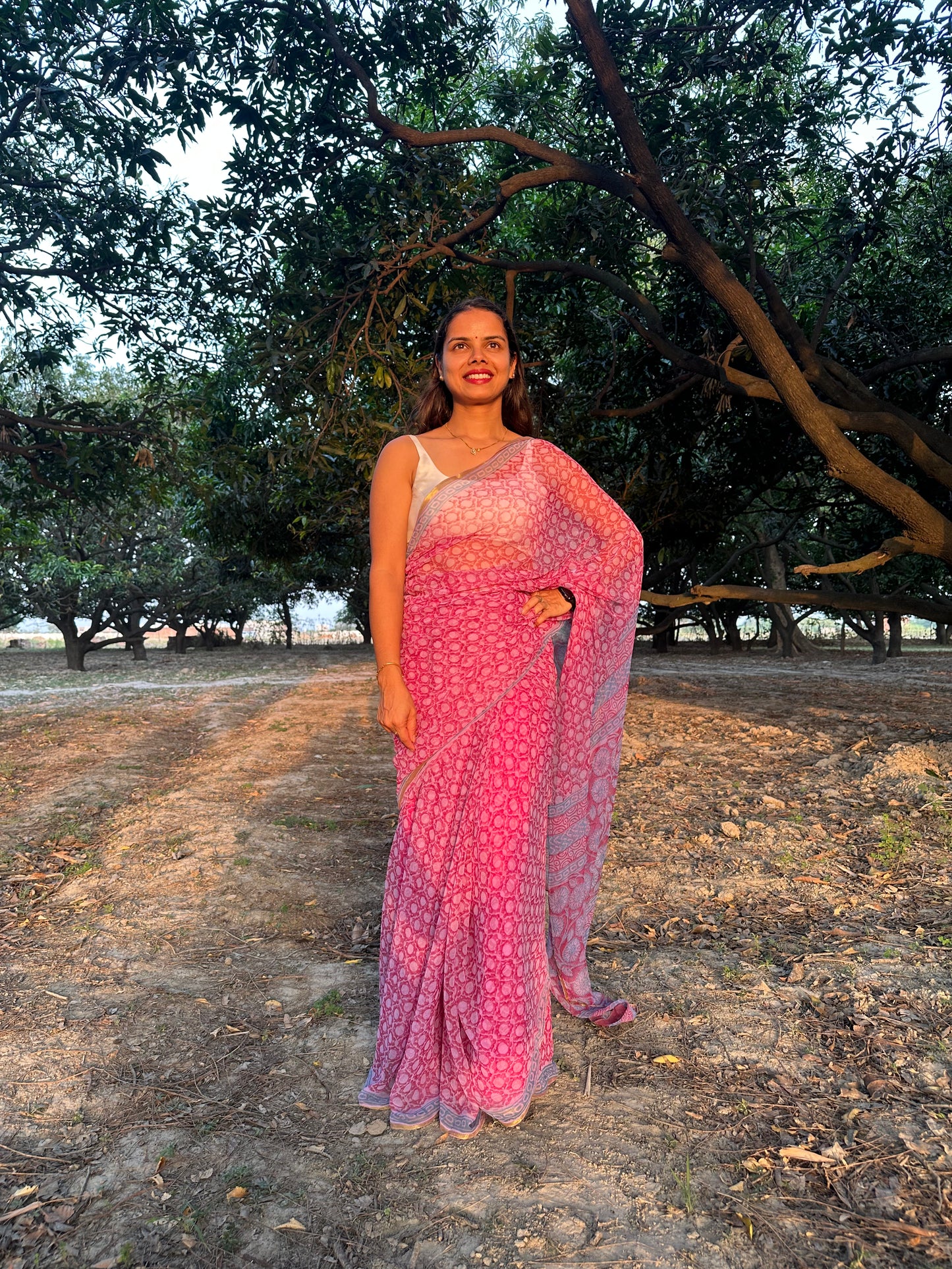Peony Flowy Chiffon Saree