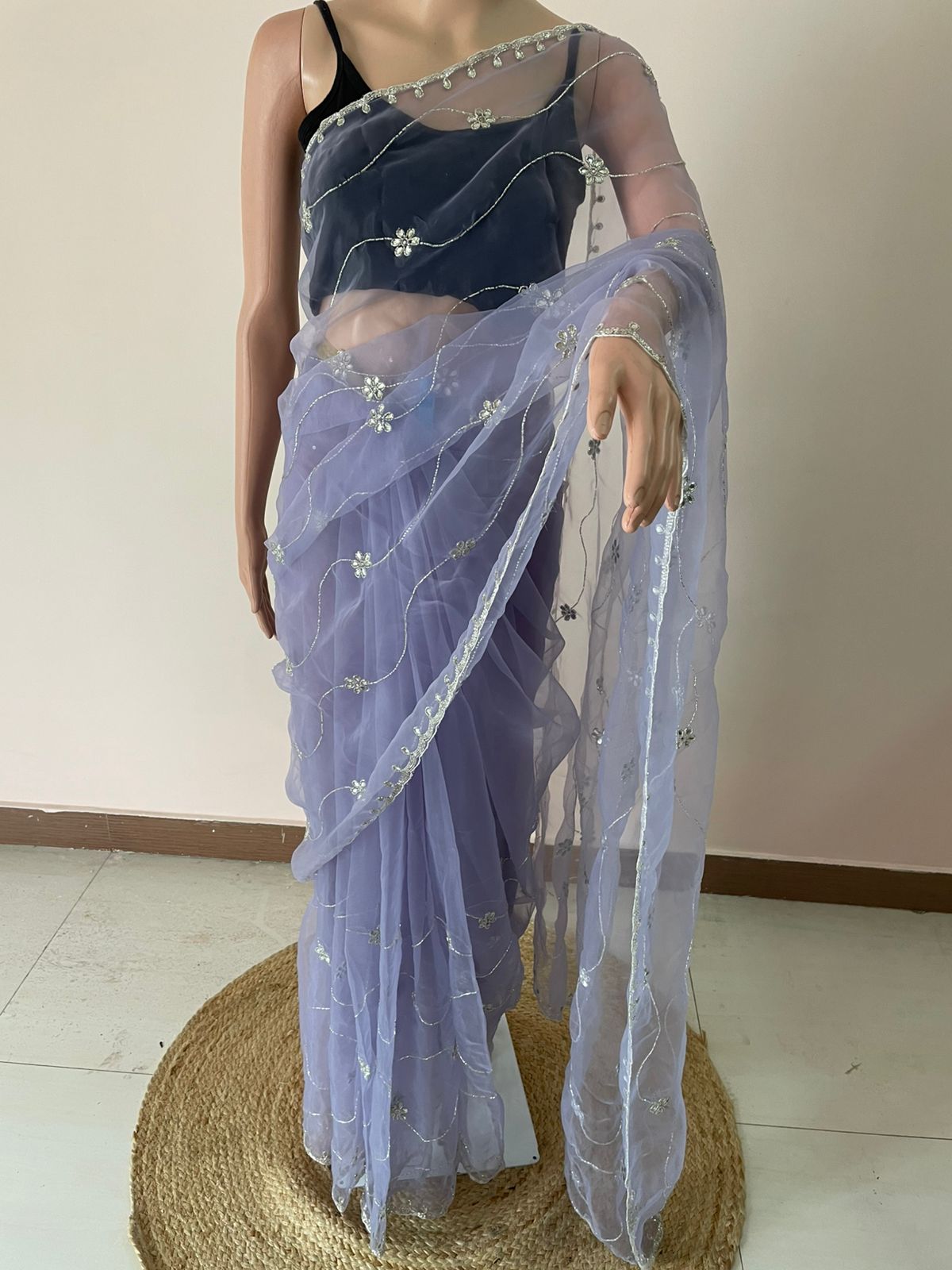Lavender Tara Jaal Glass Tissue Saree