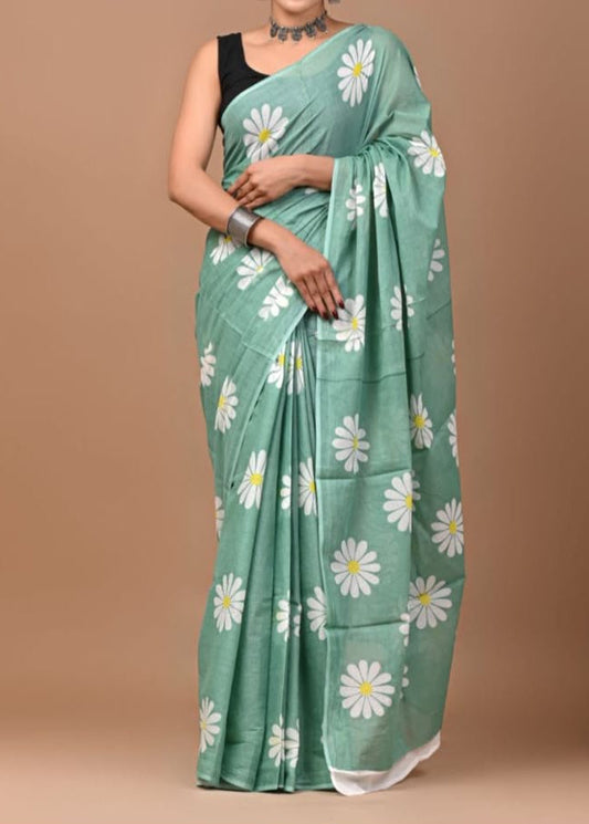 Green Gulbagh Mul Cotton Saree