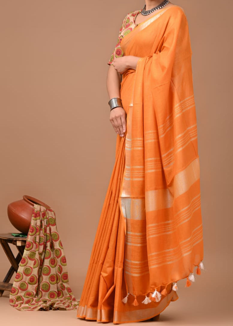 Monotone Linen Cotton Saree
