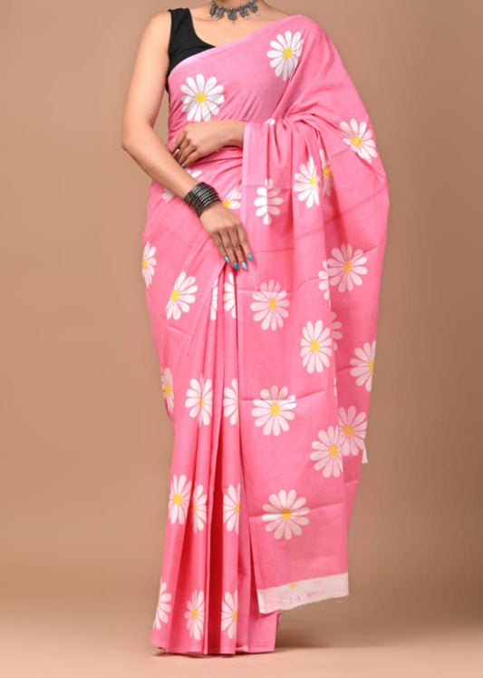 Pink Gulbagh Mul Cotton Saree