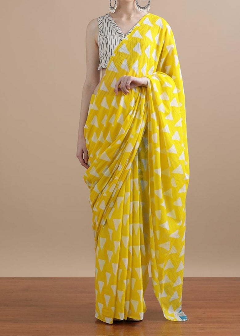 Nacho Yellow Pure Mul Cotton Saree