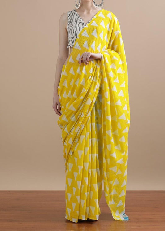 Nacho Yellow Pure Mul Cotton Saree
