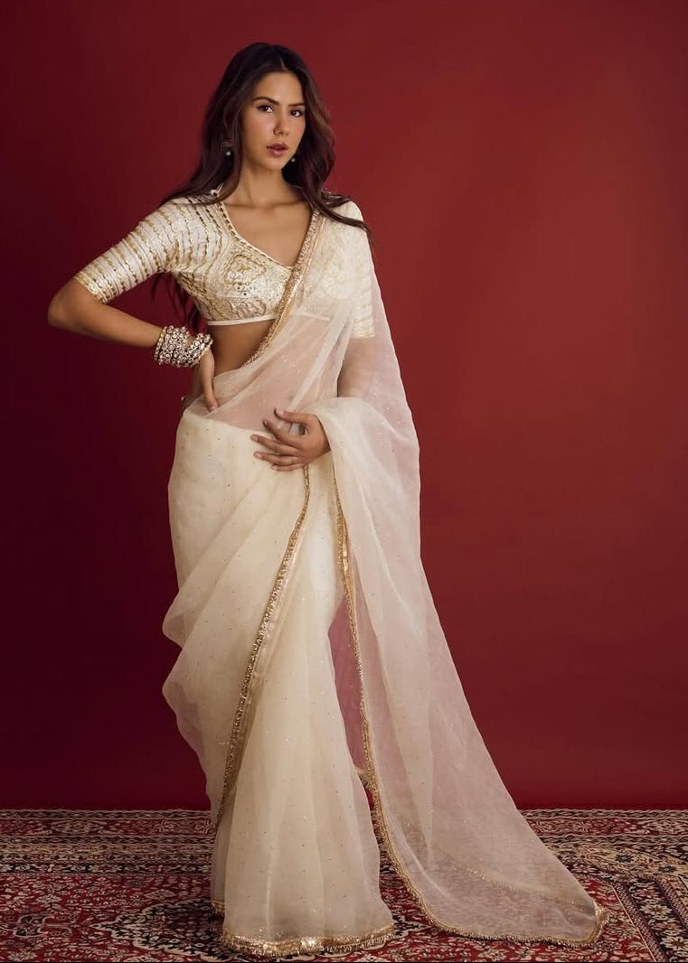 Sonam White Magic Shimmer Tissue Saree