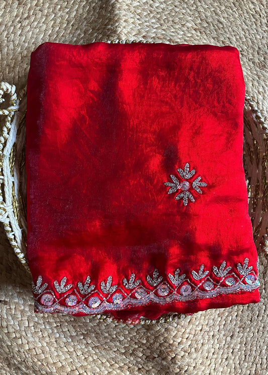 Red Anushka Sen Party Wear Saree