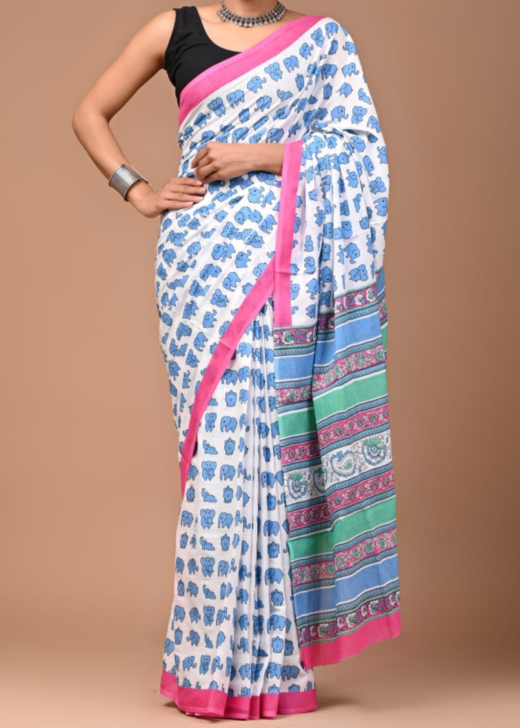Mini Elephant Mul Cotton Saree