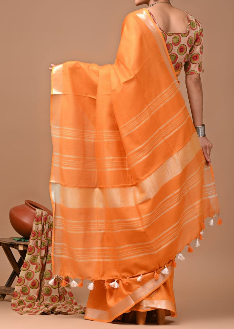 Monotone Linen Cotton Saree