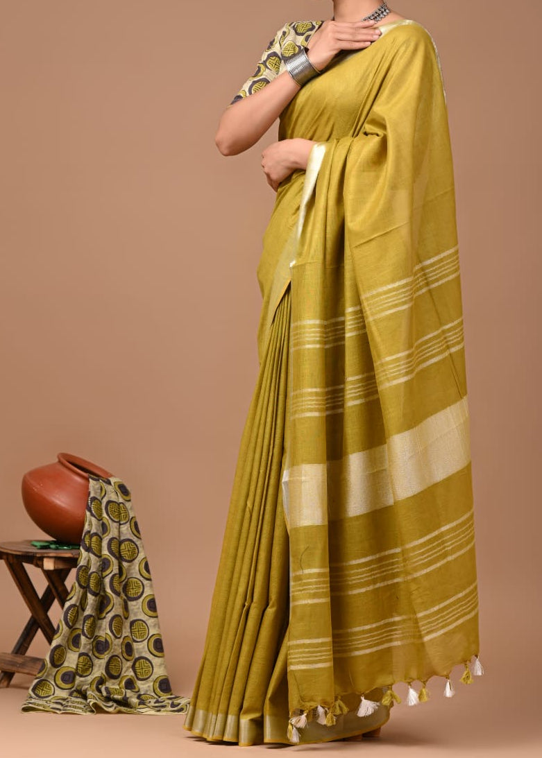 Monotone Linen Cotton Saree