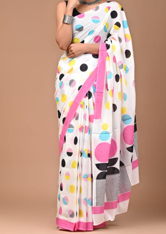Polka Dots Mul Cotton Saree