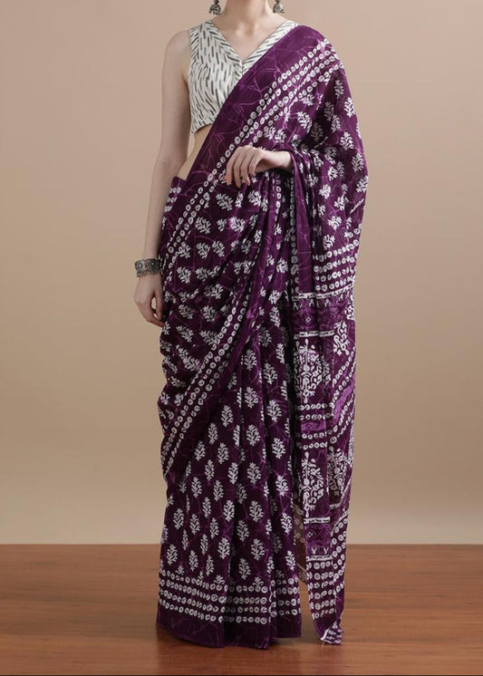 Komal Wine Mul Cotton Saree