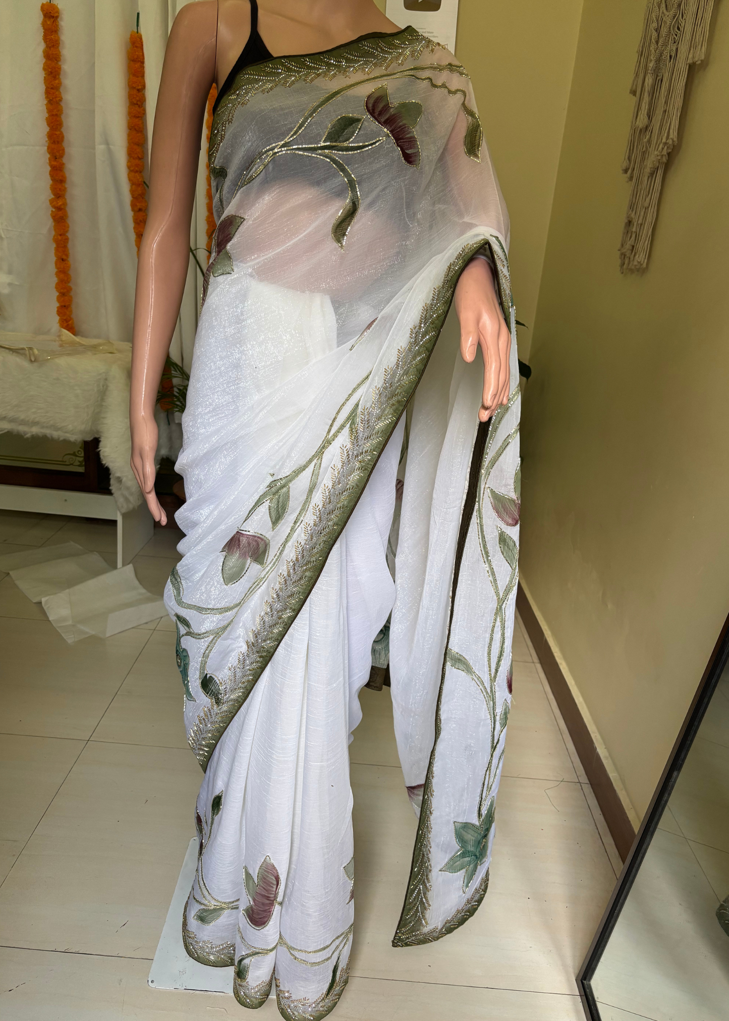 Green Guldasta Hand work Saree