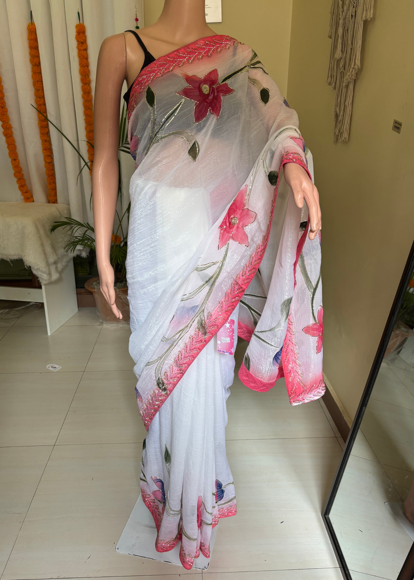 Pink Guldasta Hand work Saree