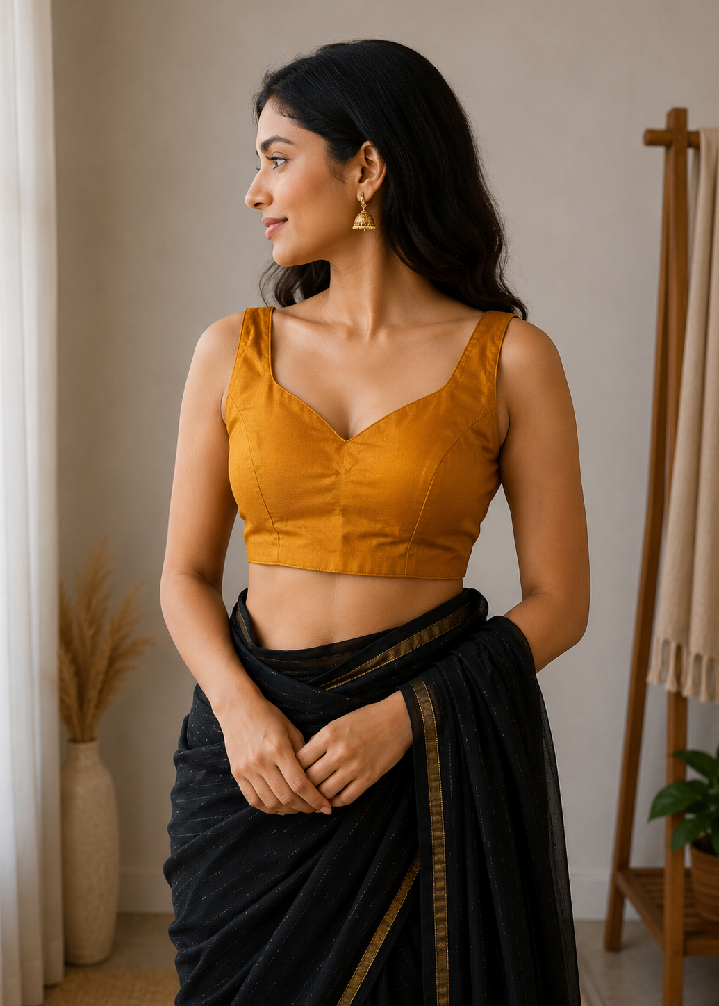 Yellow Taffeta Plain Blouse