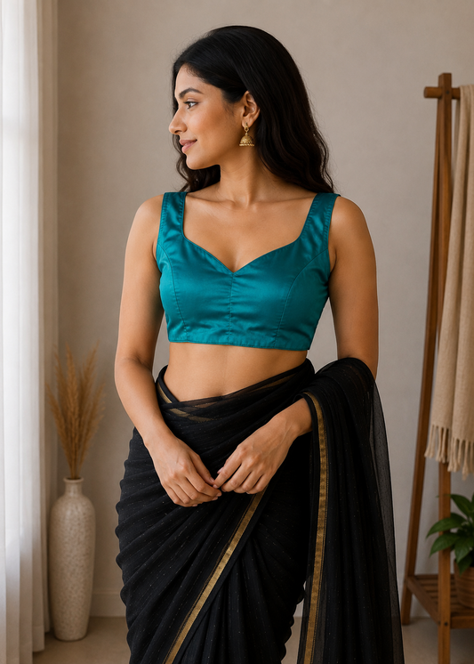 Sky Blue Taffeta Plain Blouse