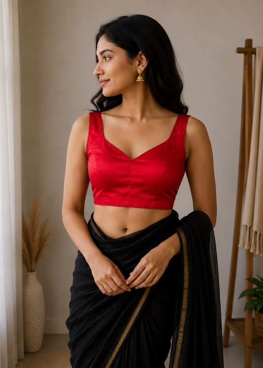 Red Taffeta Plain Blouse