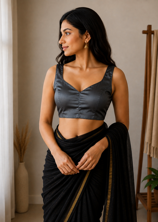 Drak Grey Taffeta Plain Blouse