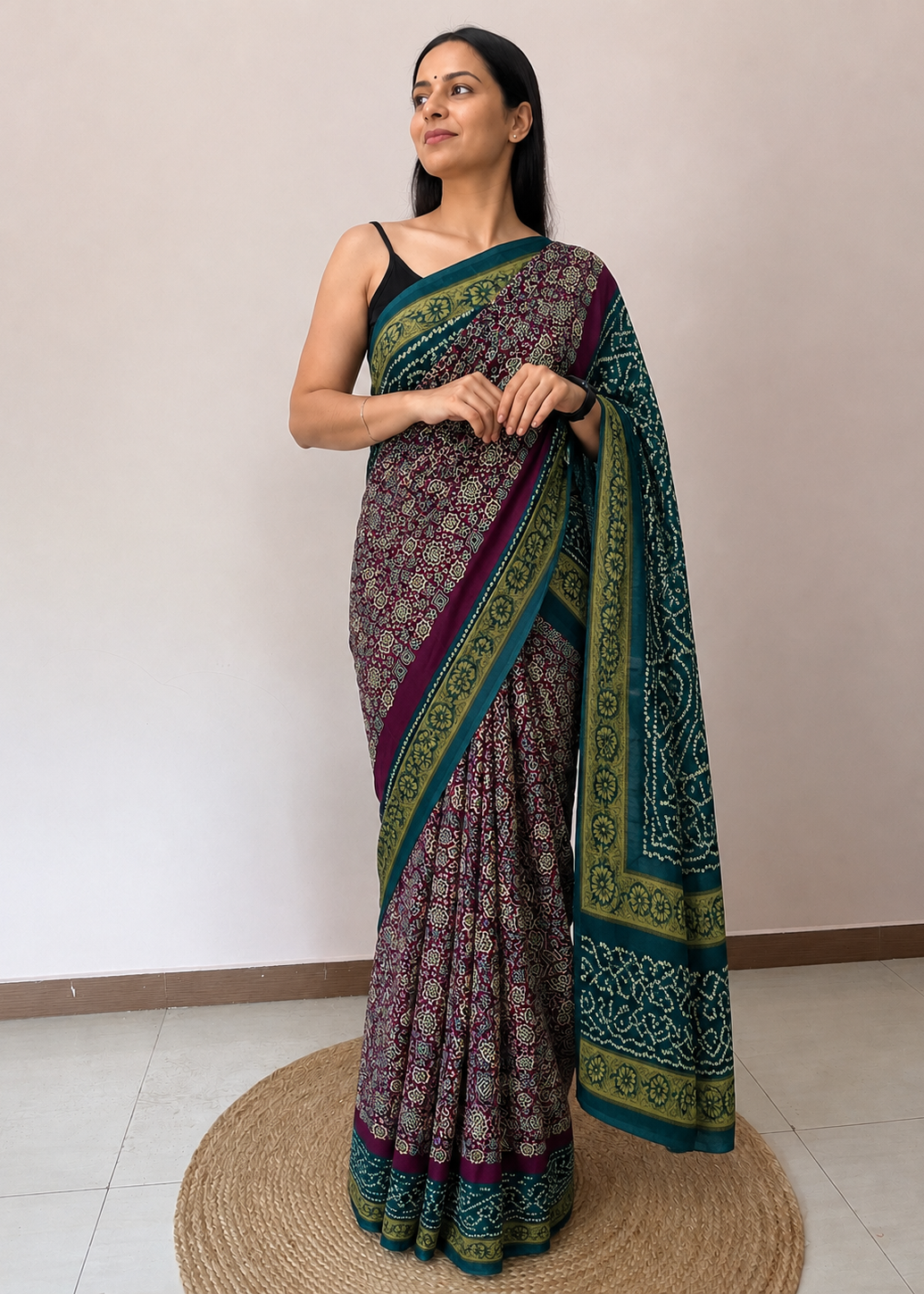 Ajrakh Pallu Crepe Saree