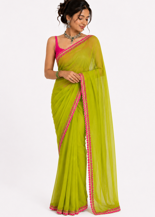 Parrot Green Gulnaar Saree