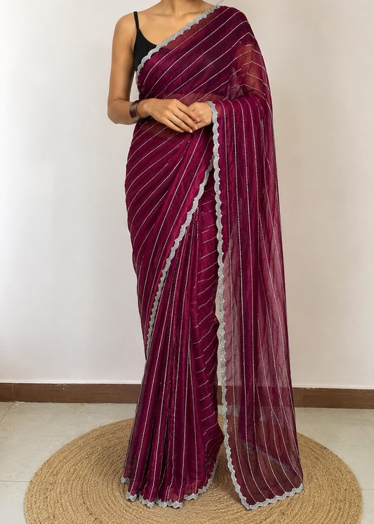 Wine Regal Party Wear Saree