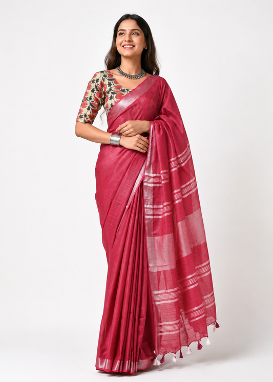 Peachish Pink Meera Linen Cotton Saree