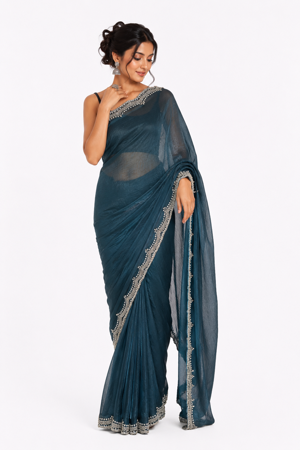 Peacock Blue Mandira Embroidered Saree