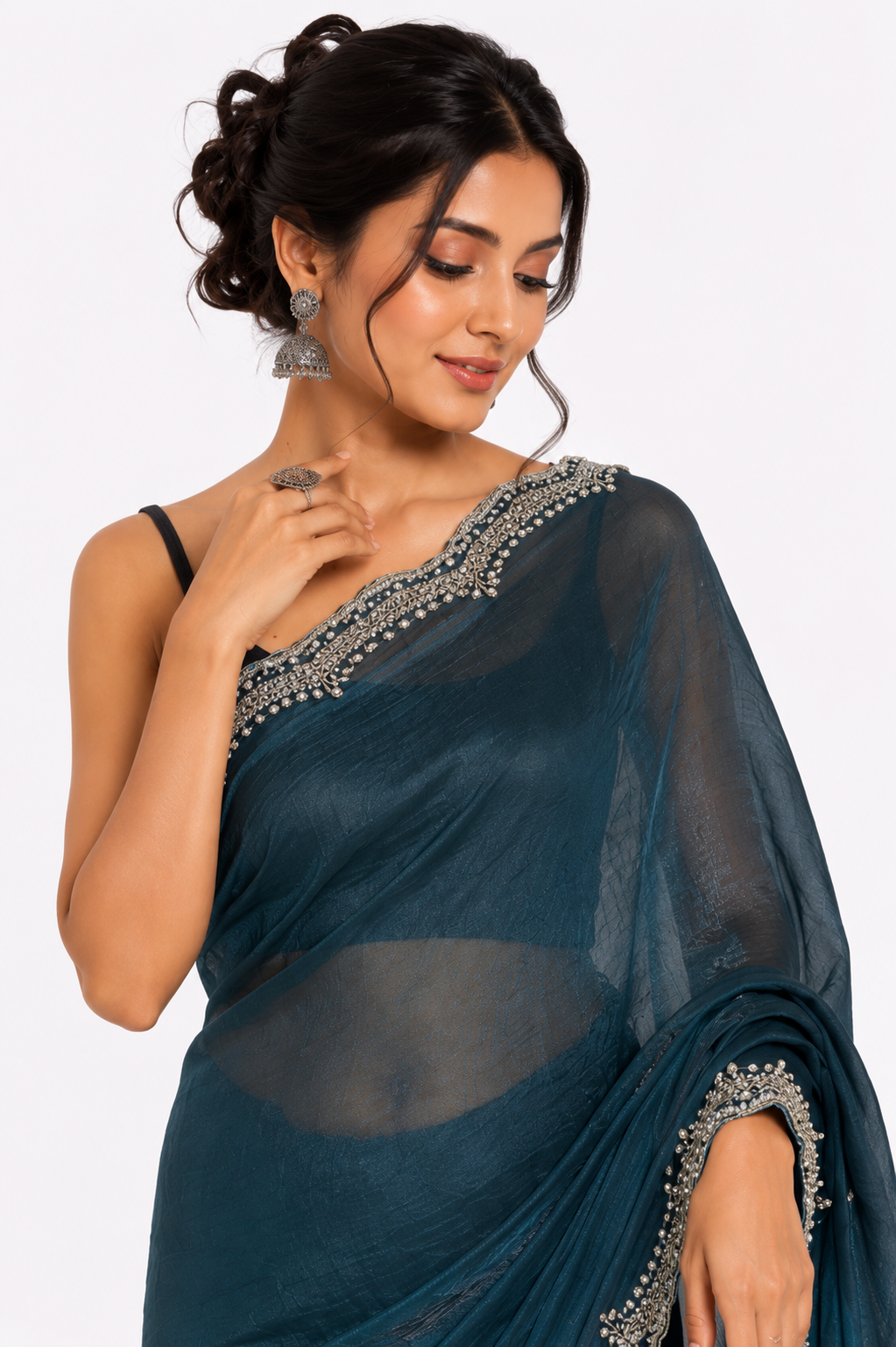 Peacock Blue Mandira Embroidered Saree