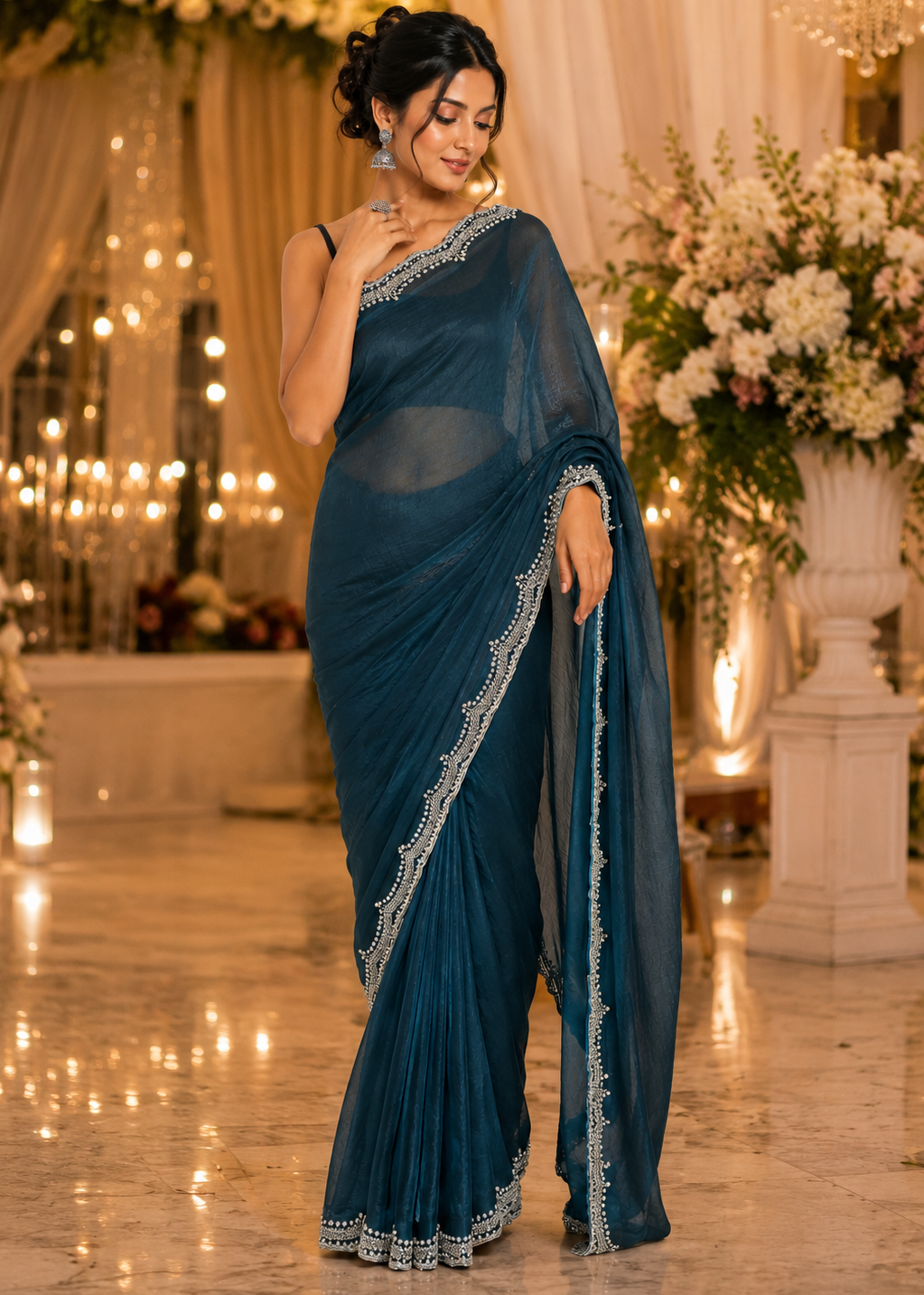Peacock Blue Mandira Embroidered Saree