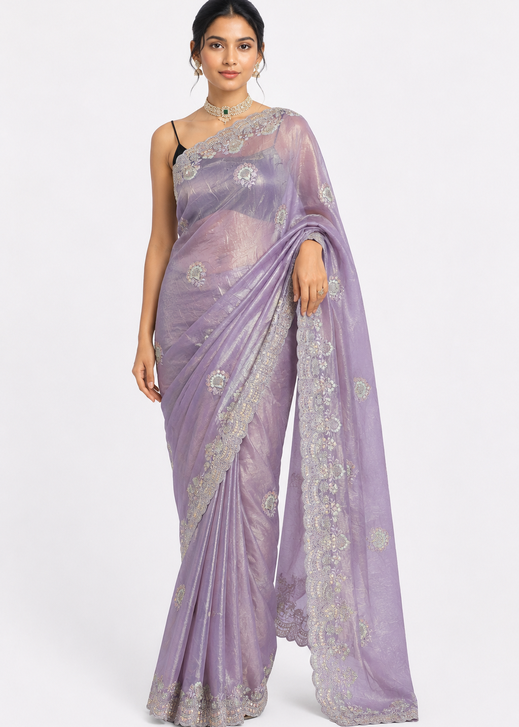 Purple Heavy Work Crush Tissue Saree