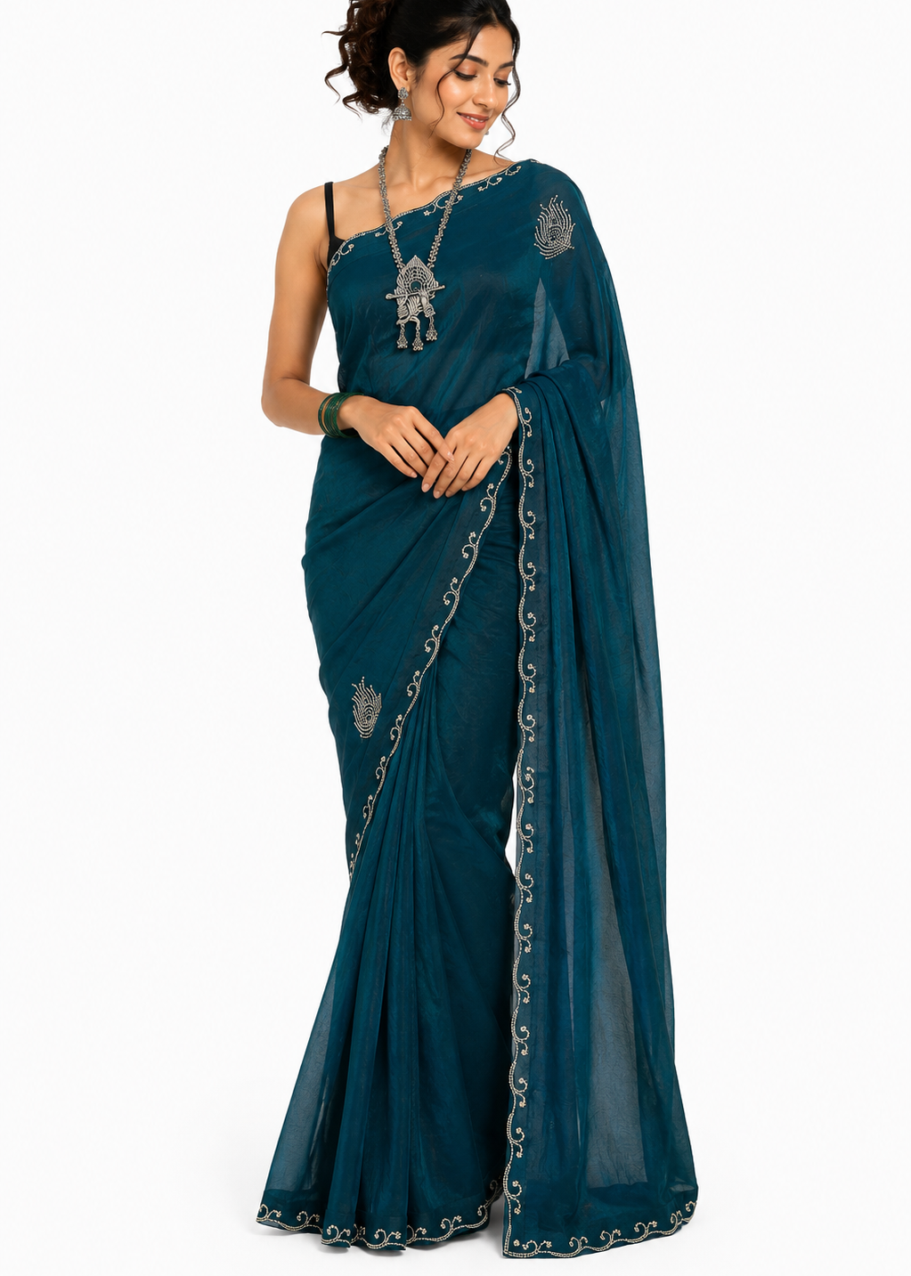 Blue Morpankh Tissue Swarovski Saree