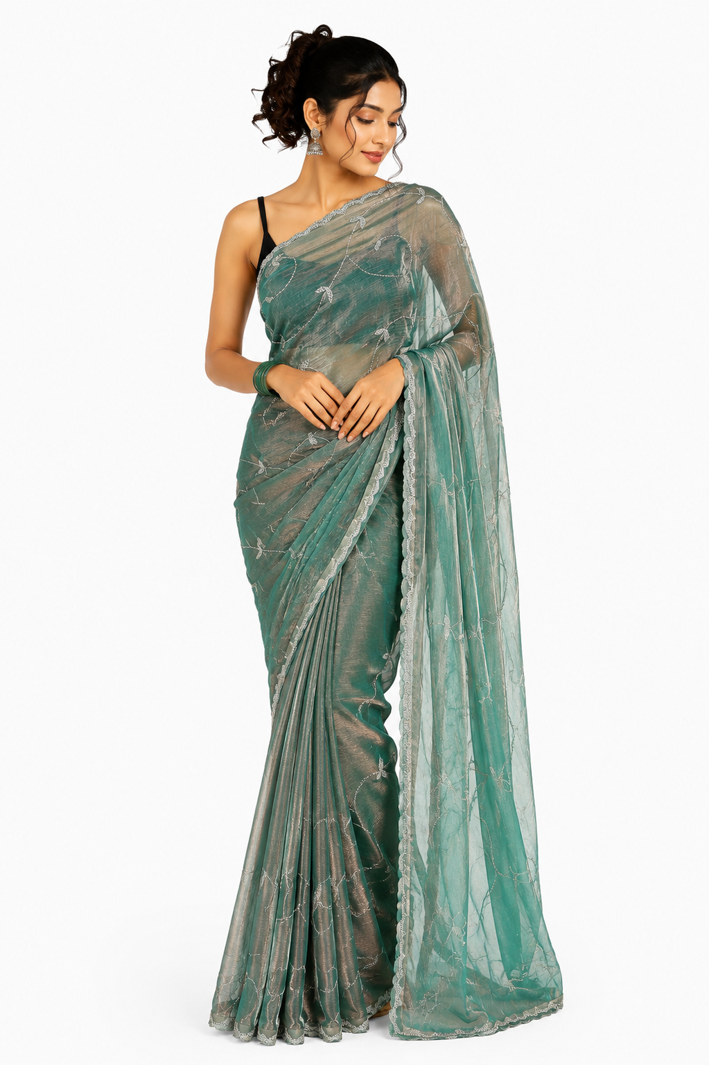 Floral Green Festive Glow Saree