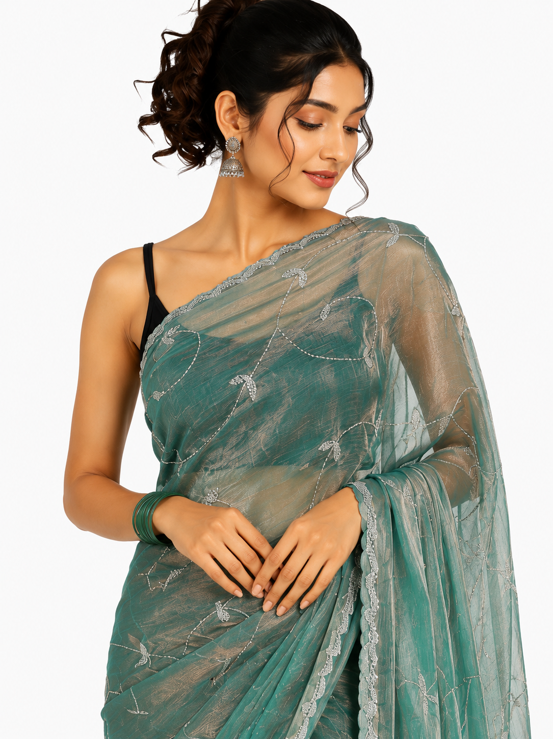 Floral Green Festive Glow Saree