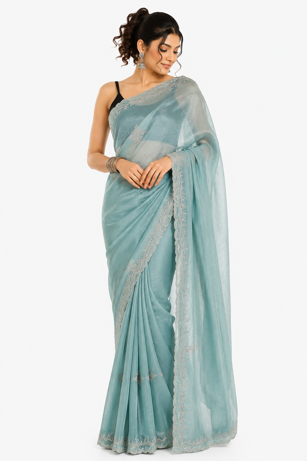 Pastel Blue Midnight Spark Party Wear Saree