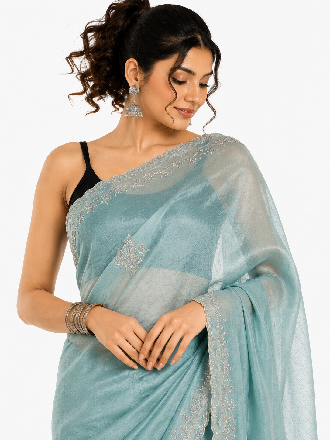 Pastel Blue Midnight Spark Party Wear Saree