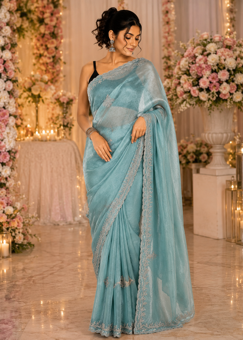 Pastel Blue Midnight Spark Party Wear Saree