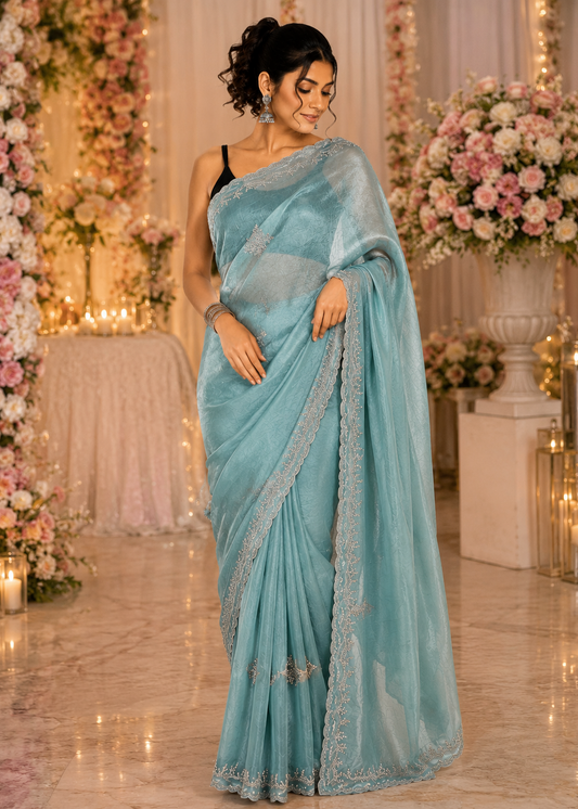 Pastel Blue Midnight Spark Party Wear Saree