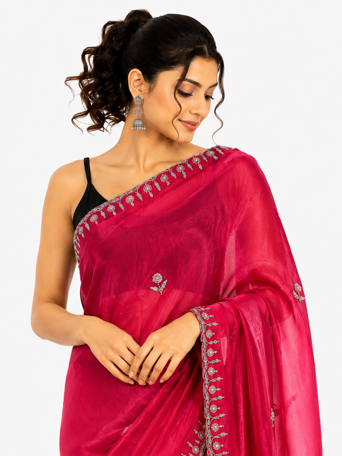 Peach Diamond Dust Party Wear Saree
