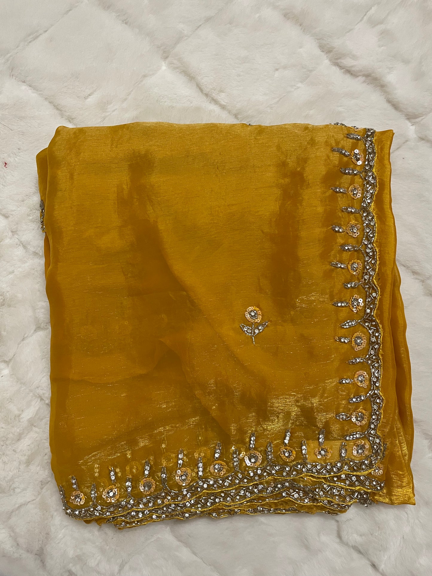 Yellow Diamond Dust Party Wear Saree