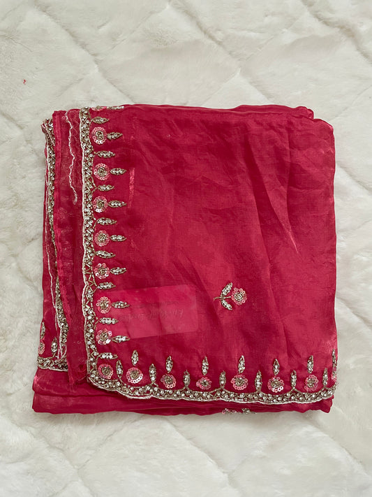 Peach Diamond Dust Party Wear Saree