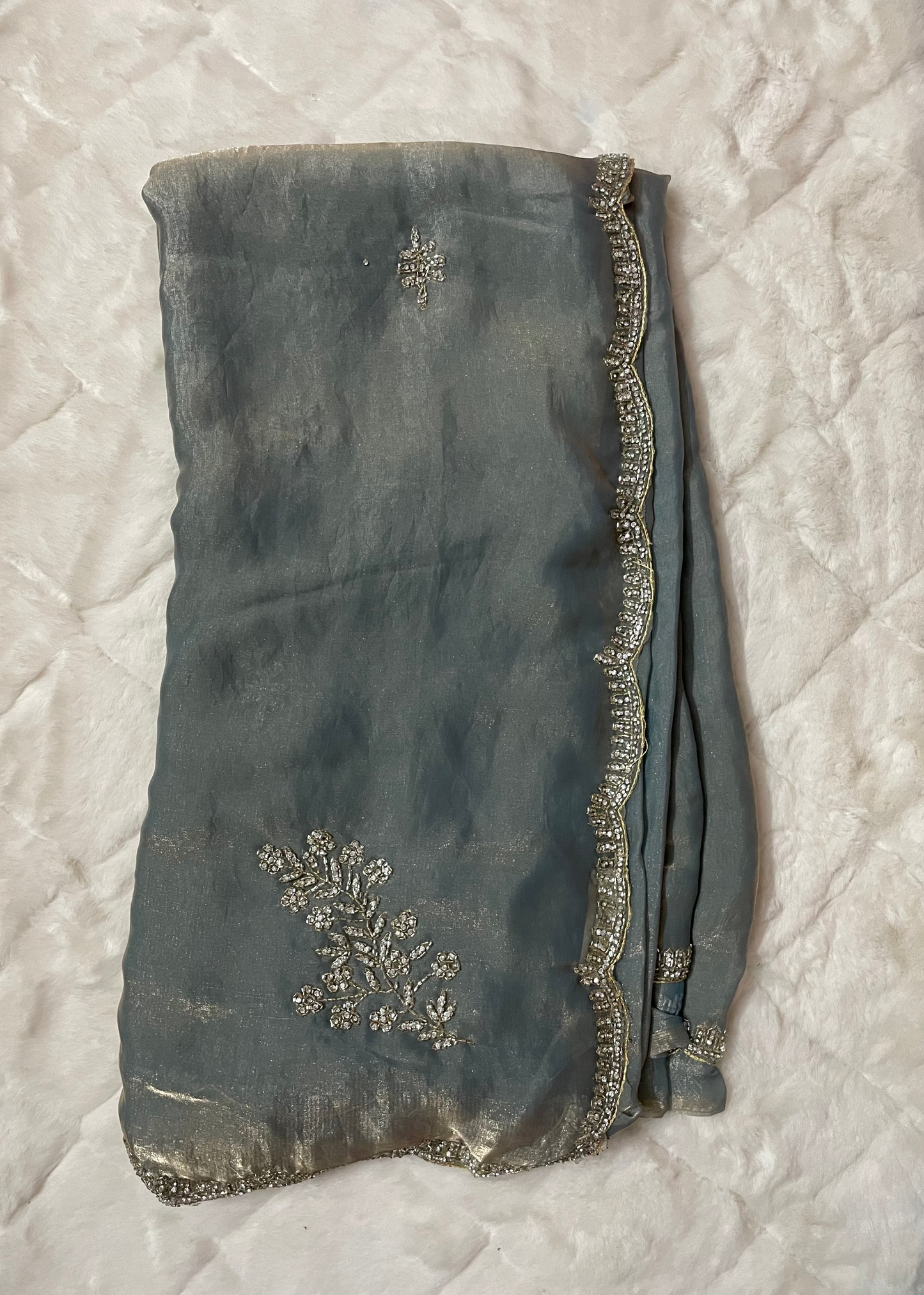 Metallic Blue Drape & Dazzle Party Wear Saree