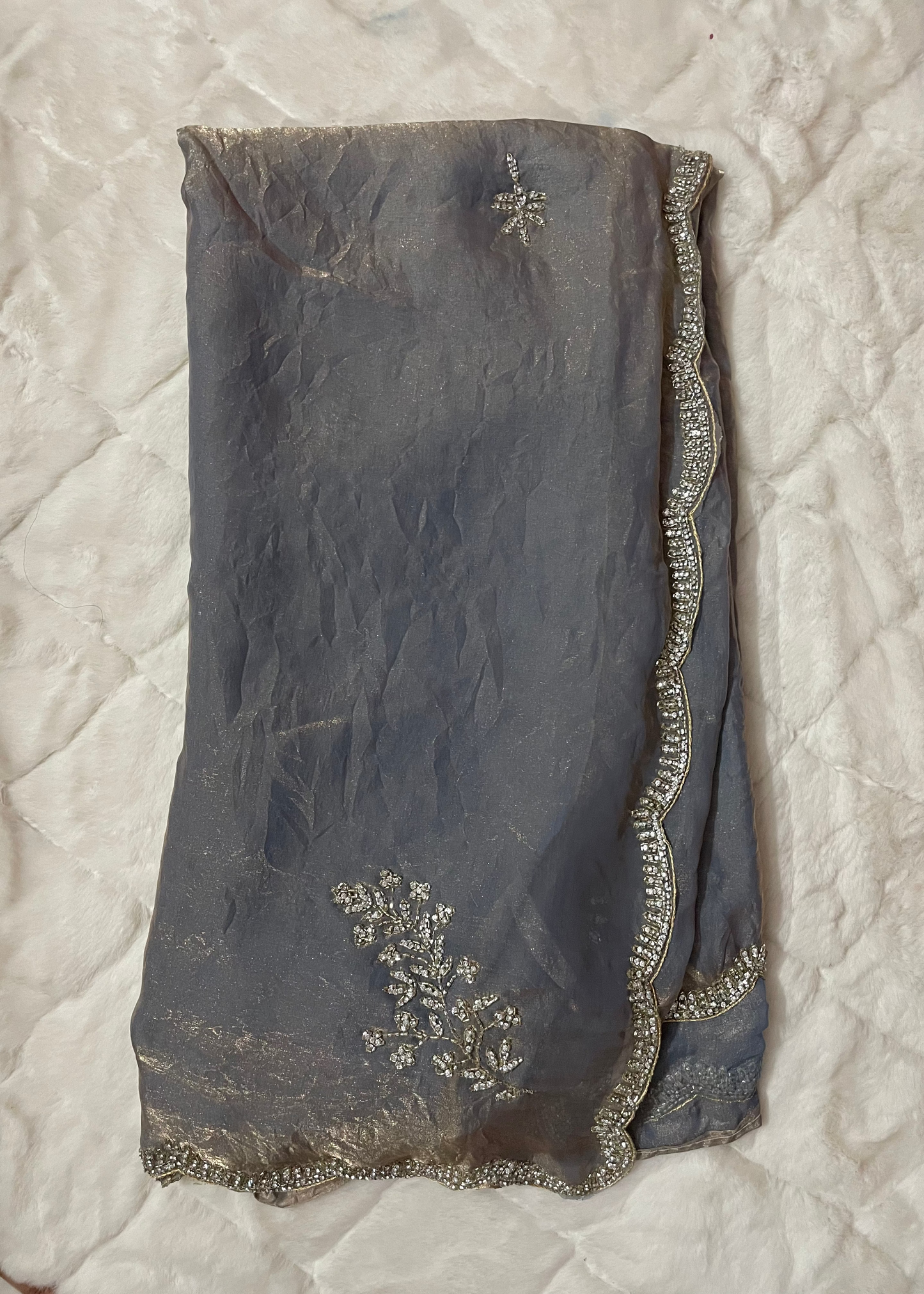 Metallic Grey Drape & Dazzle Party Wear Saree