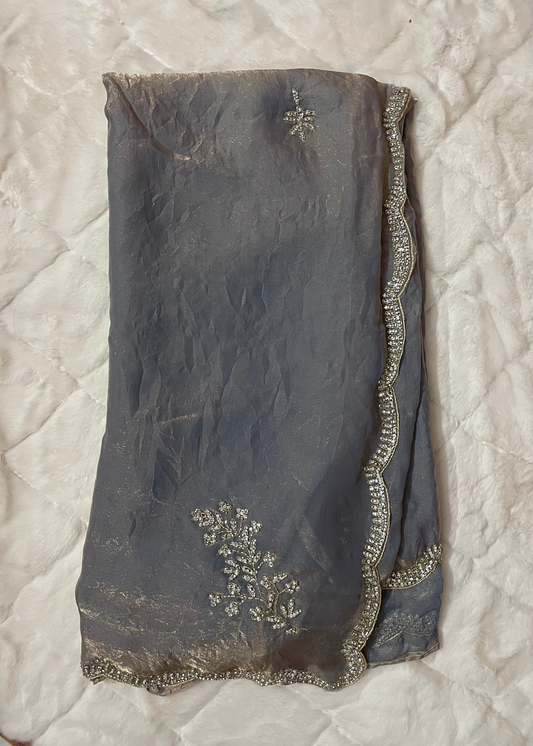 Metallic Grey Drape & Dazzle Party Wear Saree