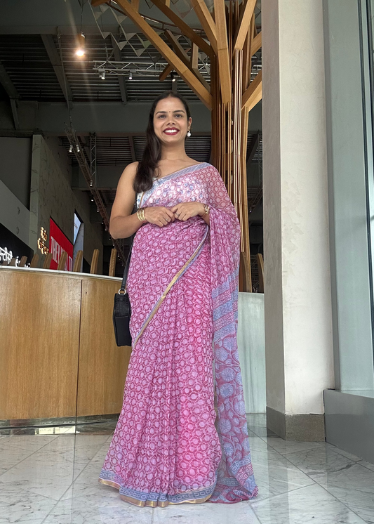 Peony Flowy Chiffon Saree