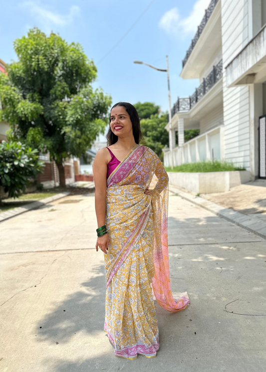 Marigold Flowy Chiffon Saree