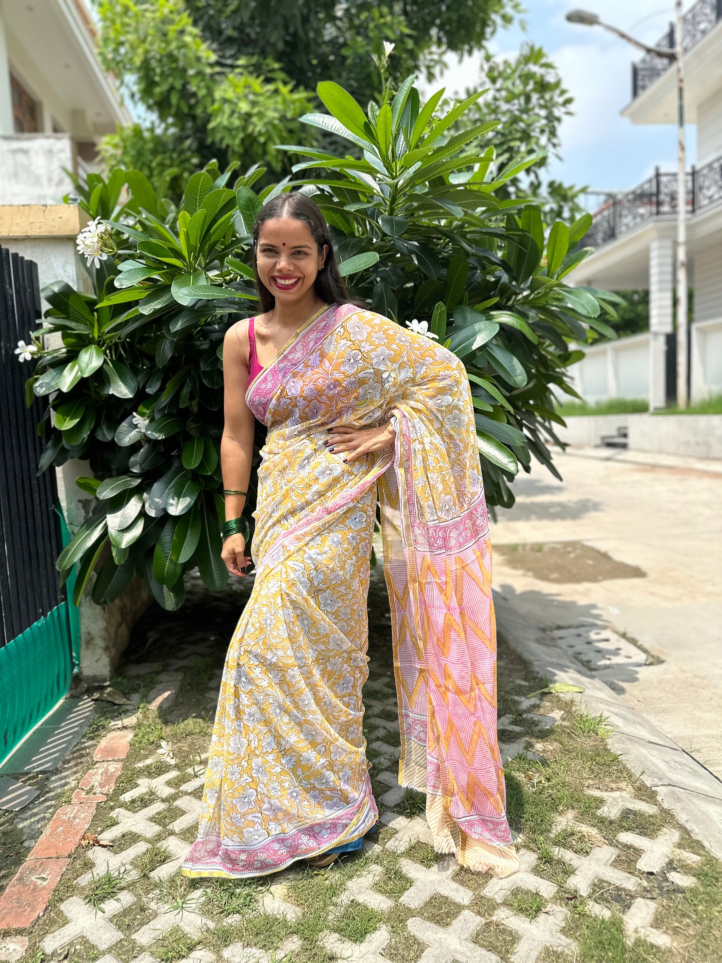 Marigold Flowy Chiffon Saree