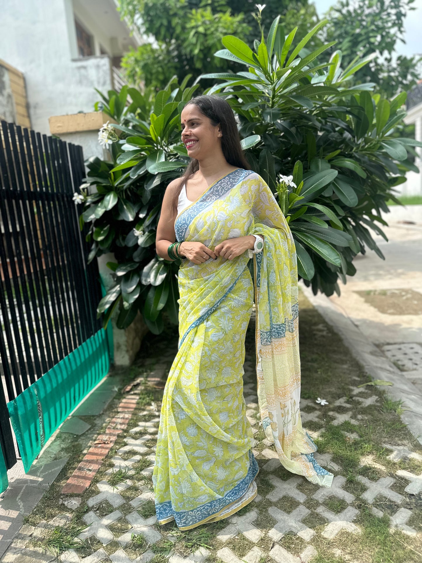 Hibiscus Flowy Chiffon Saree
